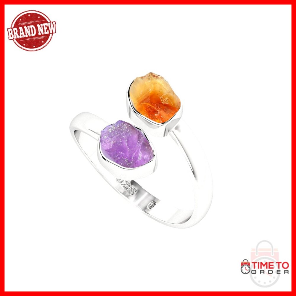 Sterling Silver Adjustable Stackable Ring With Am… - image 1